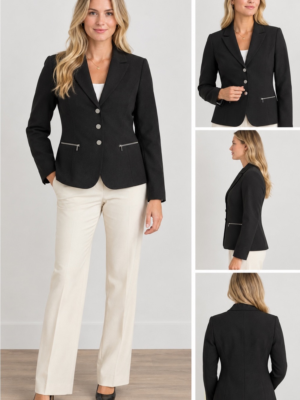 Calvin Klein Black Tailored Blazer with Zip Pockets
